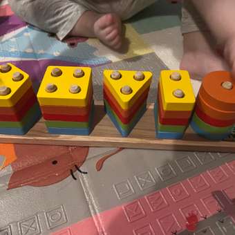 Деревянный сортер для малышей КУЗЯ ТУТ Развивающая детская игра монтессори пирамидка логика из бука: отзыв пользователя Детский Мир