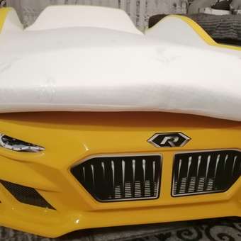 Детская кровать машина Baby ДМ ROMACK желтая 150х70 см с подсветкой фар и матрасом: отзыв пользователя Детский Мир