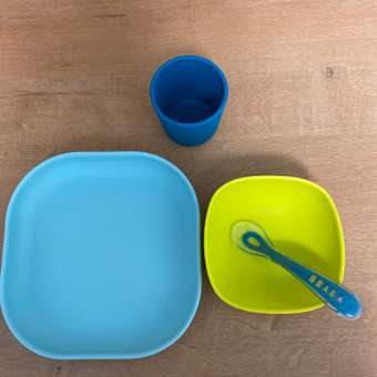 Набор посуды BEABA 2тарелки с присоской стакан ложка с 4месяцев Голубой: отзыв пользователя Детский Мир
