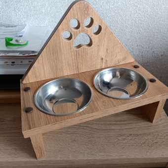Миска для кошек и собак Kami Concept двойная на деревянной подставке 2х300 мл: отзыв пользователя Детский Мир