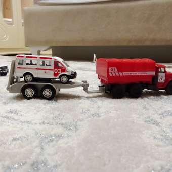Машинки металлические Пламенный мотор набор машинок Пожарная служба грузовик с прицепом инерционный: отзыв пользователя Детский Мир