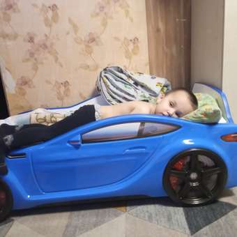 Детская кровать машина Baby ДМ ROMACK голубая 150х70 см с подсветкой фар и матрасом: отзыв пользователя Детский Мир