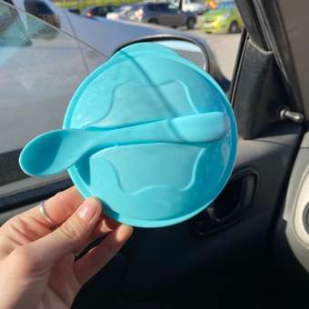 Набор для кормления ROXY-KIDS тарелка на присоске крышка и ложка цвет голубой: отзыв пользователя Детский Мир