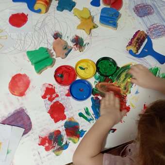 Краски пальчиковые Юнландия Динозаврики 4 цвета по 110мл в баночках: отзыв пользователя Детский Мир
