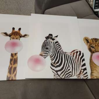 Комплект картин на холсте LOFTime Жираф зебра львенок с розовым пузырем 30*40: отзыв пользователя Детский Мир