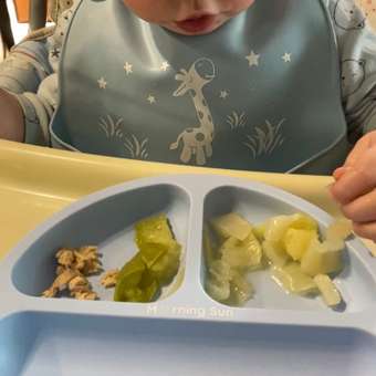 Набор детской посуды Morning Sun силиконовый секционная тарелка ложка вилка голубой: отзыв пользователя Детский Мир