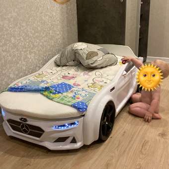 Детская кровать машина Baby ДМ ROMACK белая 150х70 см с подсветкой фар и матрасом: отзыв пользователя Детский Мир
