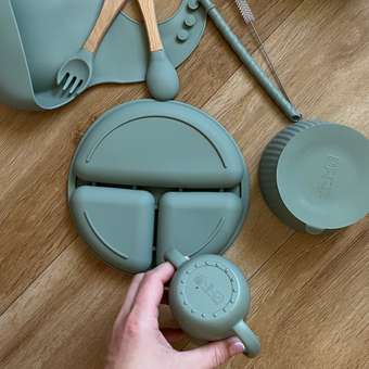 Набор посуды PlayKid для кормления силиконовый 8 предметов зеленый: отзыв пользователя Детский Мир