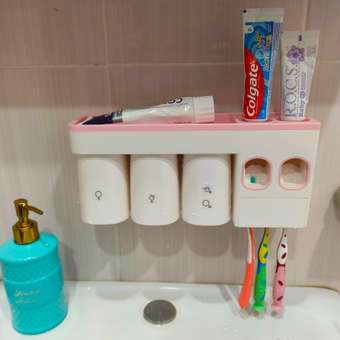 Диспенсер OLSA-Aijiawang для зубных щеток 3 в 1 настенный с дозатором для пасты 3 стакана розовый: отзыв пользователя Детский Мир