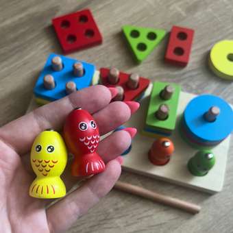 Развивающая детская игра AUKKA Сортер деревянный для малышей пирамидка по Монтессори: отзыв пользователя Детский Мир