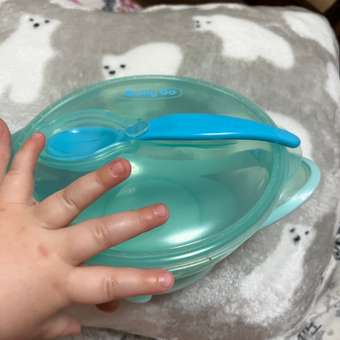 Тарелка BabyGo с присоской+крышка+ложка Blue D2-0611: отзыв пользователя Детский Мир