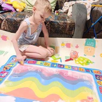 Коврик для рисования водой PELICAN HAPPY TOYS 25 предметов 100*100 см детский набор для творчества: отзыв пользователя Детский Мир