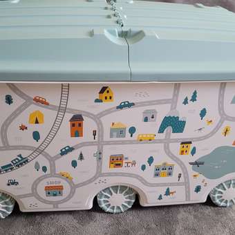 Ящик для игрушек на колесах Пластишка с декором Путешествие 66.5л светло-голубой: отзыв пользователя Детский Мир