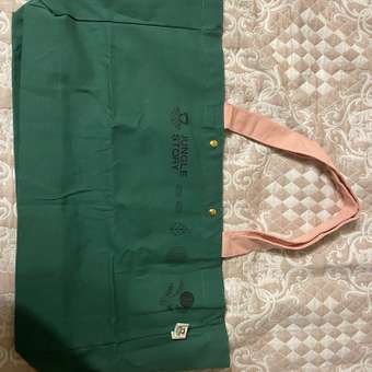 Большая сумка-шоппер Jungle Story зелено-розовая с карманом и заклепками: отзыв пользователя Детский Мир