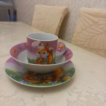 Набор детской посуды Daniks декорированный Белка розовая 3: отзыв пользователя Детский Мир