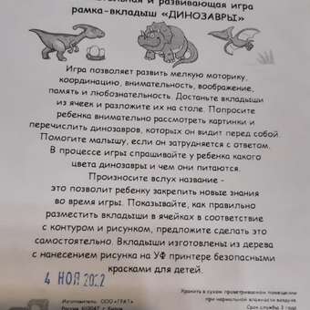 Игрушка ГРАТ рамка-вкладыш Динозавры: отзыв пользователя Детский Мир