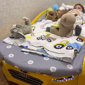 Детская кровать машина Baby ДМ ROMACK желтая 150х70 см с подсветкой фар и матрасом: отзыв пользователя Детский Мир