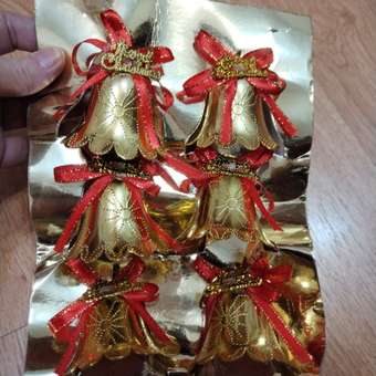 Елочное украшение Ripoma Красные колокольчики с золотистым бантиком 6 шт: отзыв пользователя Детский Мир
