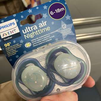 Пустышка светящаяся Philips Avent Ultra air night SCF376/13 с футляром для хранения и стерилизации 6-18месяцев 2шт: отзыв пользователя Детский Мир