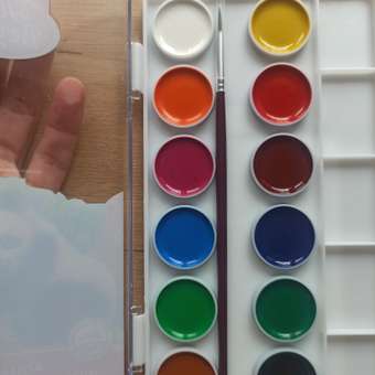 Краски акварельные ErichKrause ArtBerry 12 цветов с УФ защитой яркости с палитрой и кистью: отзыв пользователя Детский Мир