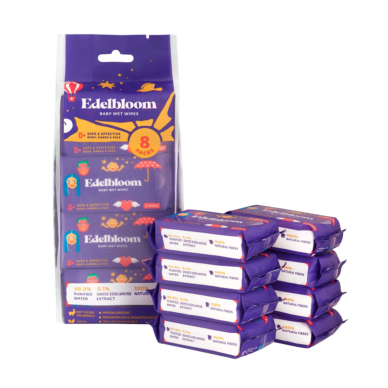 Влажные салфетки Edelbloom мини Детские 8 упаковок по 8 шт - фото 1