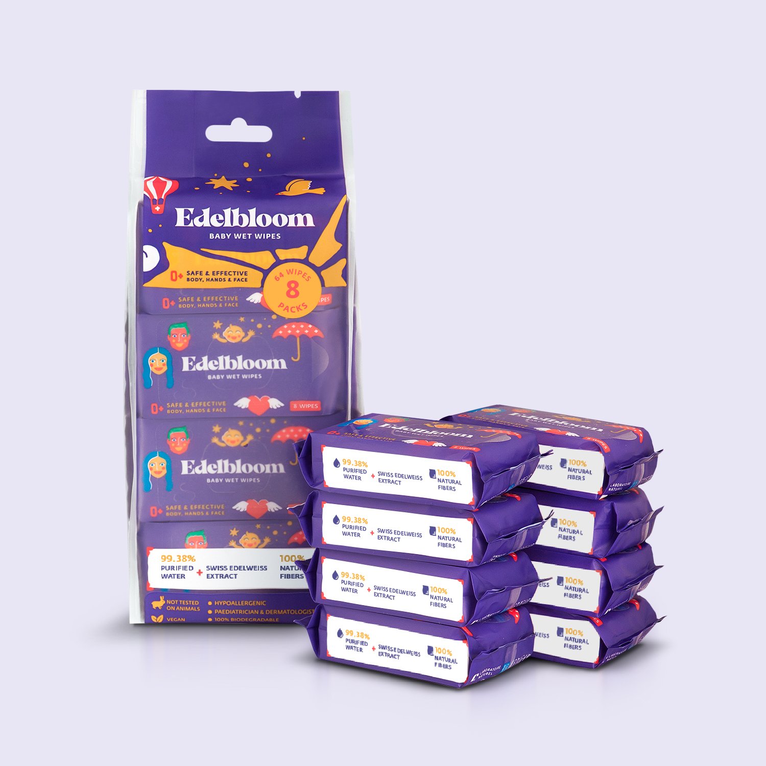Влажные салфетки Edelbloom мини Детские 8 упаковок по 8 шт - фото 2