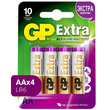 Батарейки GP Extra алкалиновые (щелочные) тип АА (LR6) 4 шт - фото 1