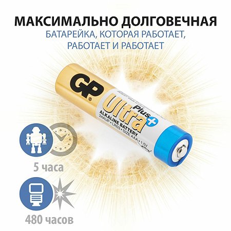 Батарейки GP Ultra Plus алкалиновые (щелочные) тип ААА (LR03) 4 шт - фото 4