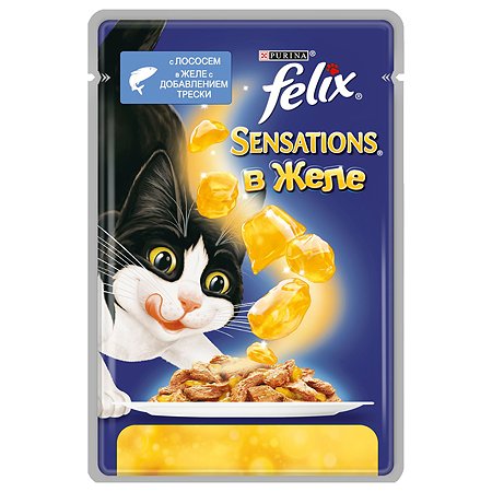 Корм влажный для кошек Felix Sensations 85г с лососем в желе со вкусом трески пауч