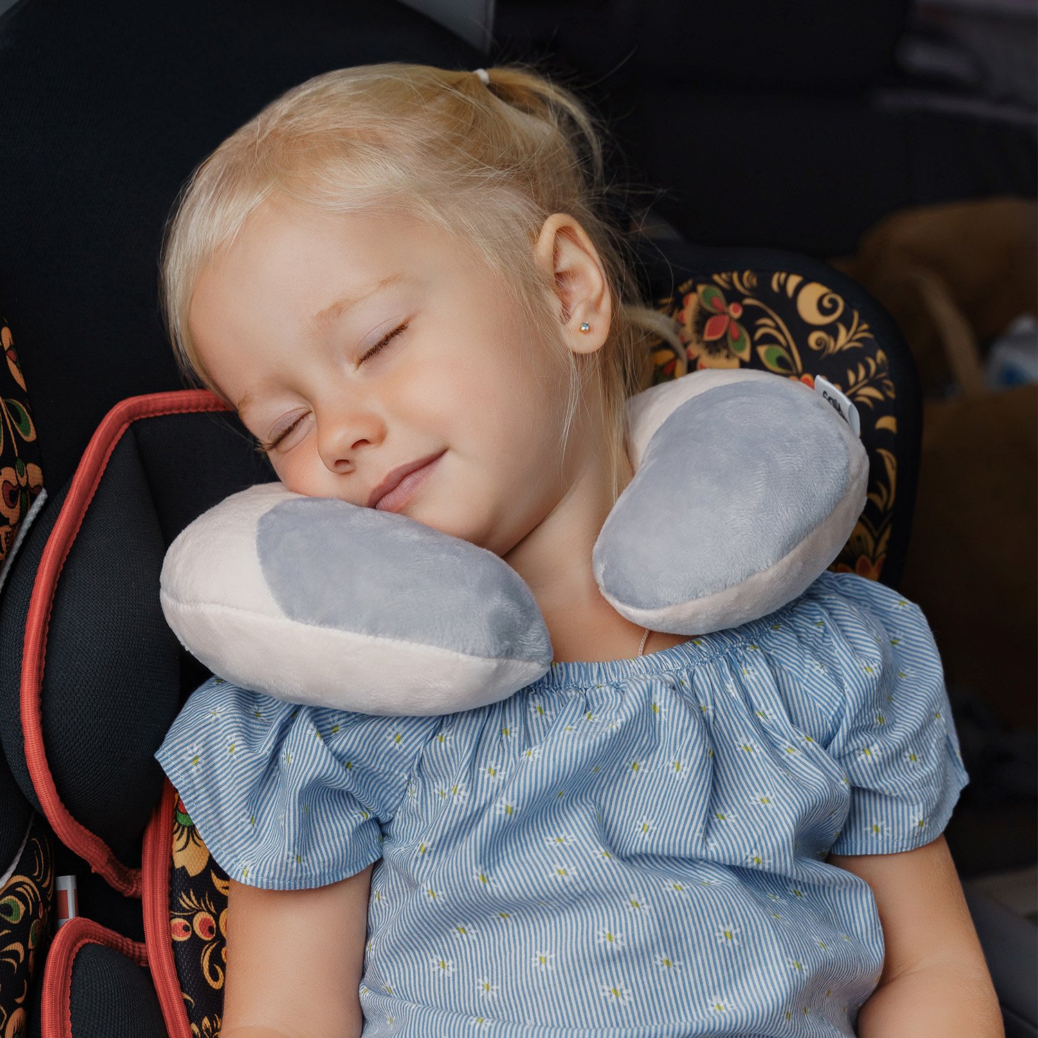 Подушка детская ROXY-KIDS дорожная для шеи в машину и самолет рогалик цвет бежевый - фото 6