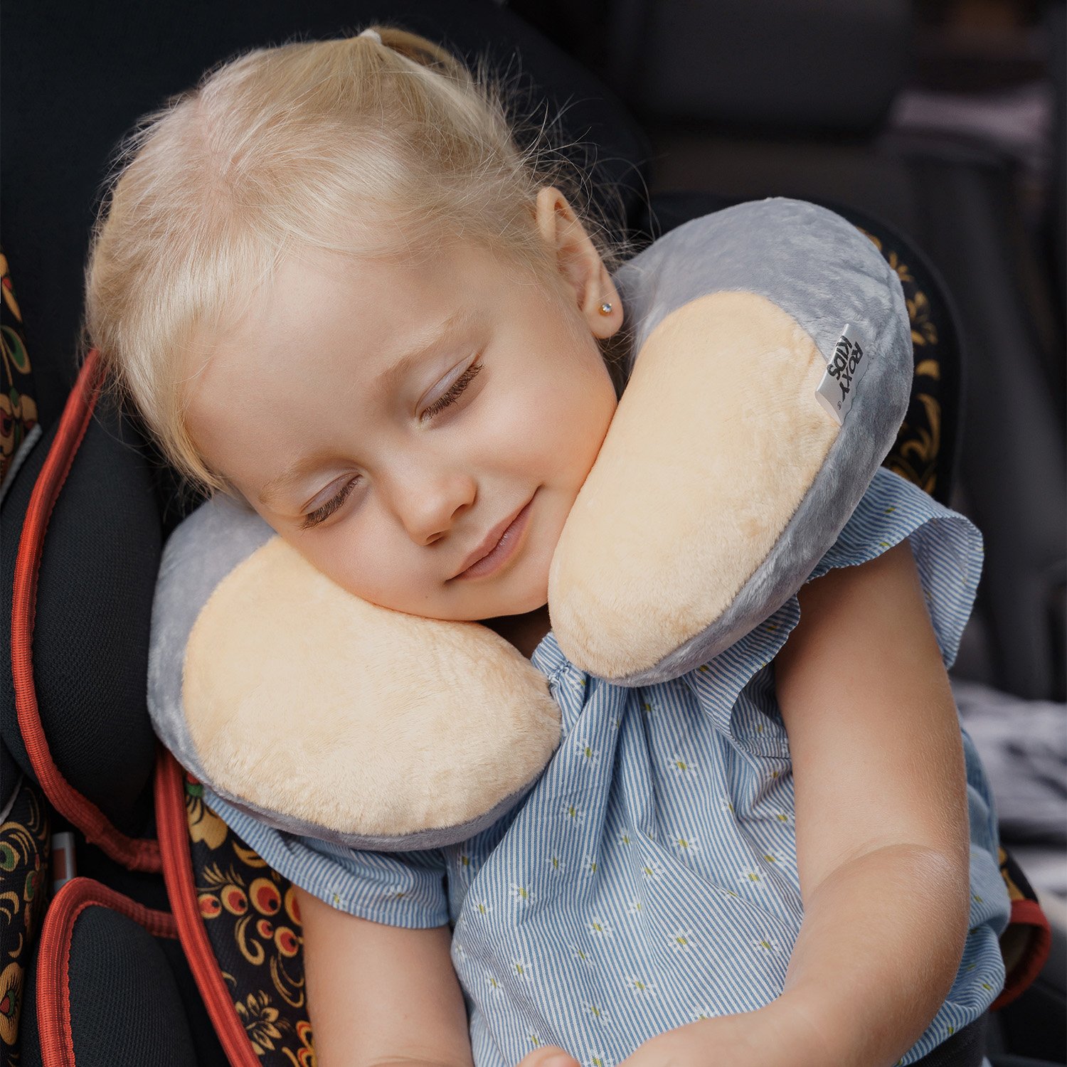 Подушка детская ROXY-KIDS дорожная для шеи в машину и самолет рогалик цвет серый - фото 6