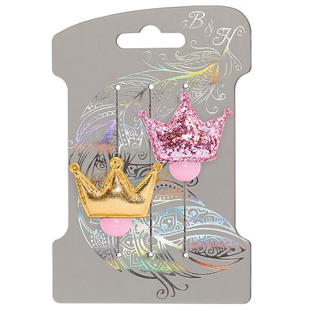 Набор резинок для волос B&H Корона с блестками Розовая+Золотая 2шт W0007 - фото 2