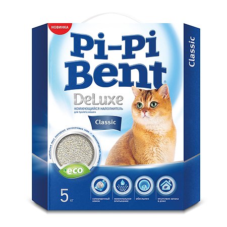 Наполнитель для кошек Pi-Pi-Bent DeLuxe Classic комкующийся без отдушки 5кг