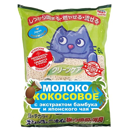 Наполнитель для кошек EarthPet Молоко кокосовое с экстрактом бамбука и японского чая 6л