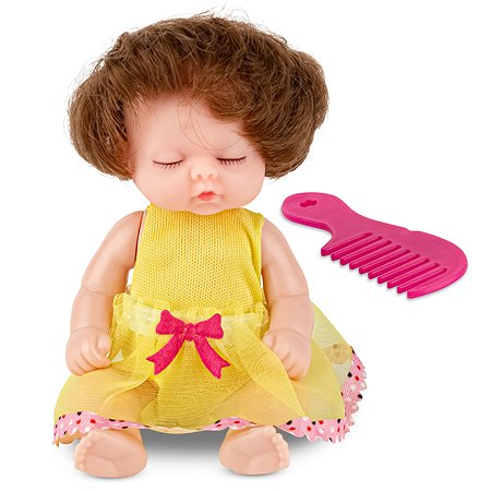 Кукла-младенец DollyToy с расчёской 11.5 см в шаре желтый