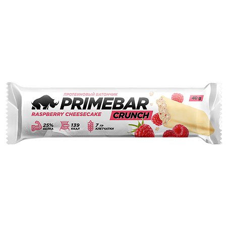 Батончик протеиновый Primebar Crunch со вкусом малиновый чизкейк 40г