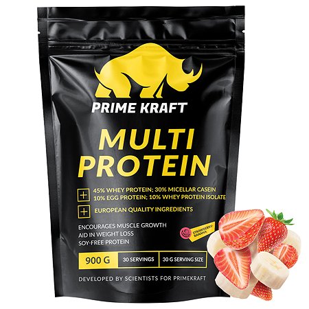 Протеин Prime Kraft Multi Protein комплексный клубника-банан 900г - фото 1