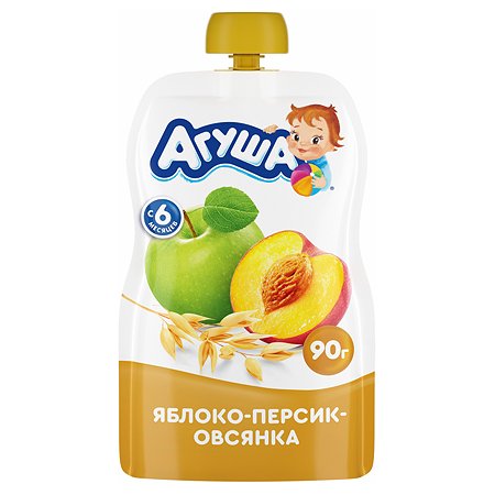 Пюре Агуша яблоко-персик-овсянка 90г с 6месяцев