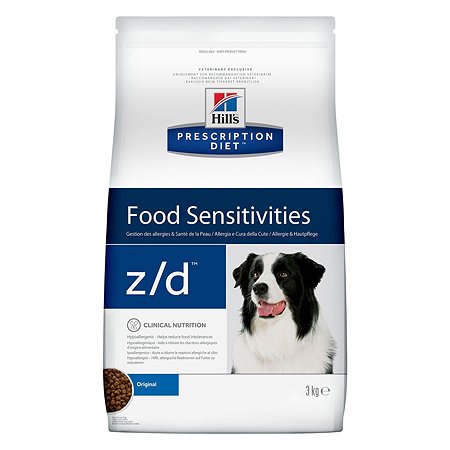 Корм для собак HILLS 3кг Prescription Diet z/d Food Sensitivities для здоровья кожи и при пищевой аллергии сухой