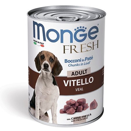 Корм для собак MONGE Dog Fresh Chunks in Loaf мясной рулет телятина консервированный 400г