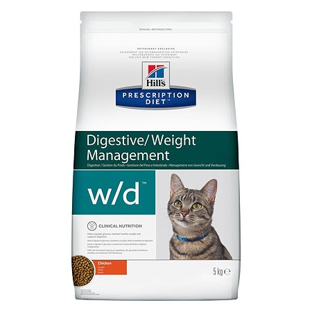 Корм для кошек HILLS 5кг Prescription Diet w/d Digestive/Weight Management при сахарном диабете с курицей сухой