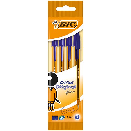 Ручка шариковая BIC Кристал Файн Синяя 4шт 872721