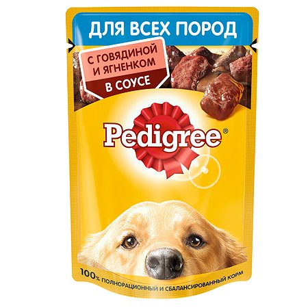 Корм для собак Pedigree говядина и ягненок в соусе консервированный 85г