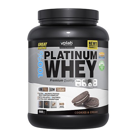 Протеин VPLAB Platinum Whey 100% печенье-крем 908г - фото 1