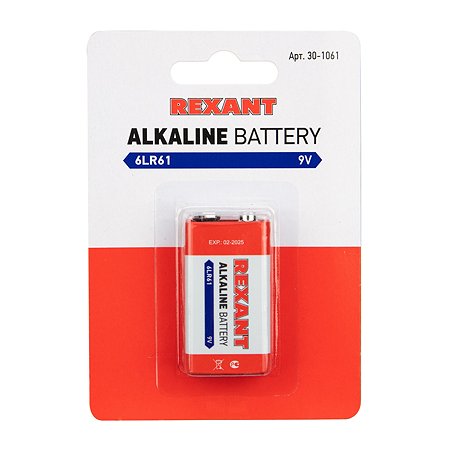 Алкалиновая батарейка REXANT тип Крона 6LR61 - фото 1