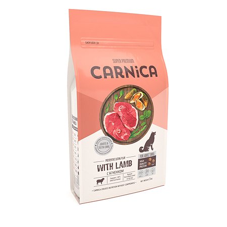 Корм для собак Carnica 3кг с ягненком для зд оровья суставов для средних и крупных пород сухой