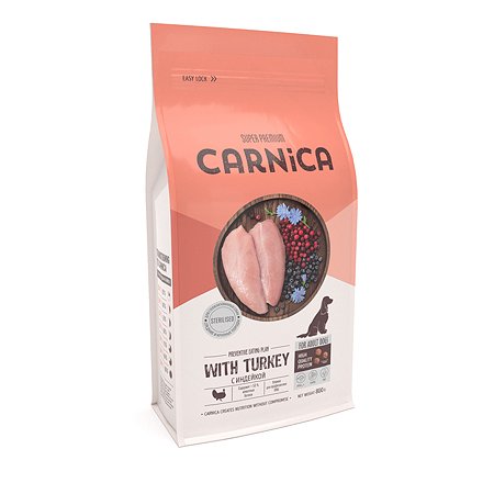 Корм для собак Carnica 0,8кг с индейкой для стерилизованных средних и крупных пород сухой - фото 1