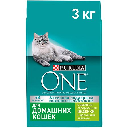 Корм для кошек Purina One домашних с индейкой 3кг