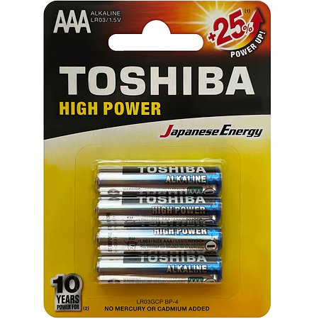 Батарейки Toshiba LR03 щелочные alkaline Мизинчик High Power 4шт AAA 1.5V - фото 1