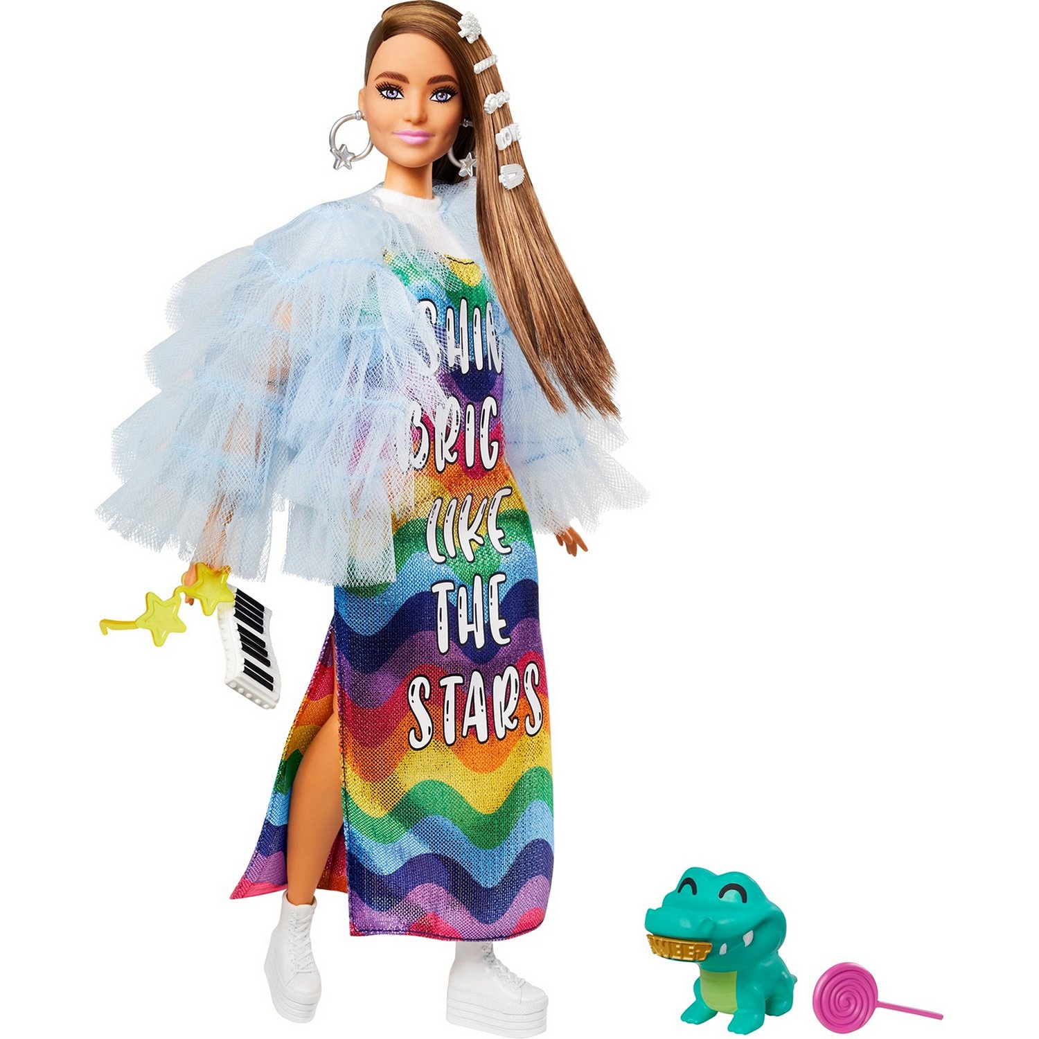 Кукла Barbie Экстра в радужном платье GYJ78 - фото 1